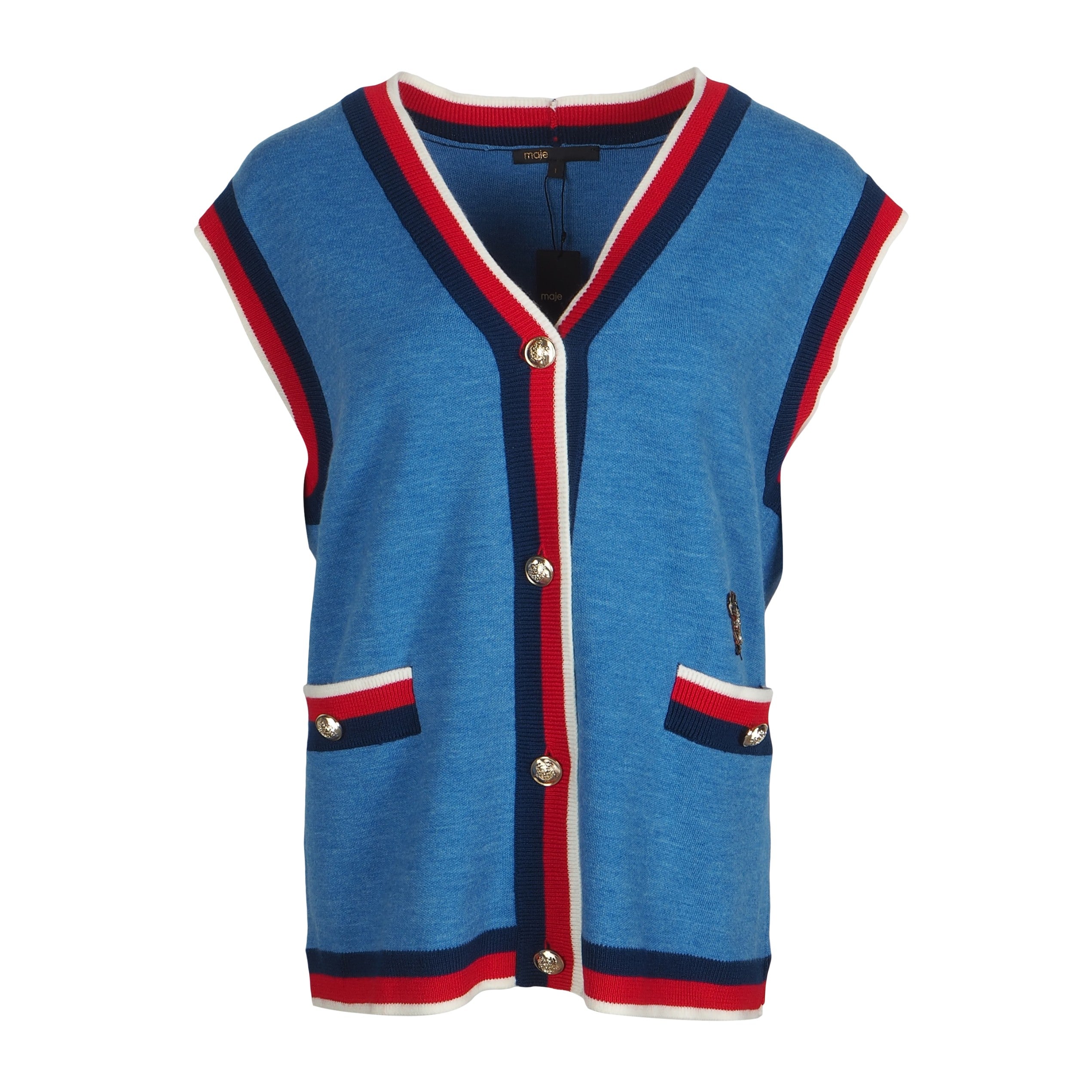 Maje Women's Blue Knitted Wool Blend Vest Size 36 FR 8 UK 4 US MFPVE00169