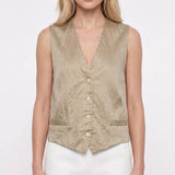 Sandro Damen-Weste mit Gürtel und V-Ausschnitt, beige, Größe 40, FR 12, UK 8, US SFPVE00807