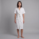 Sandro Damen-Midi-Kleid in Ecru mit V-Ausschnitt, Größe 38 FR, 10 UK, 6 US, SFPRO02833