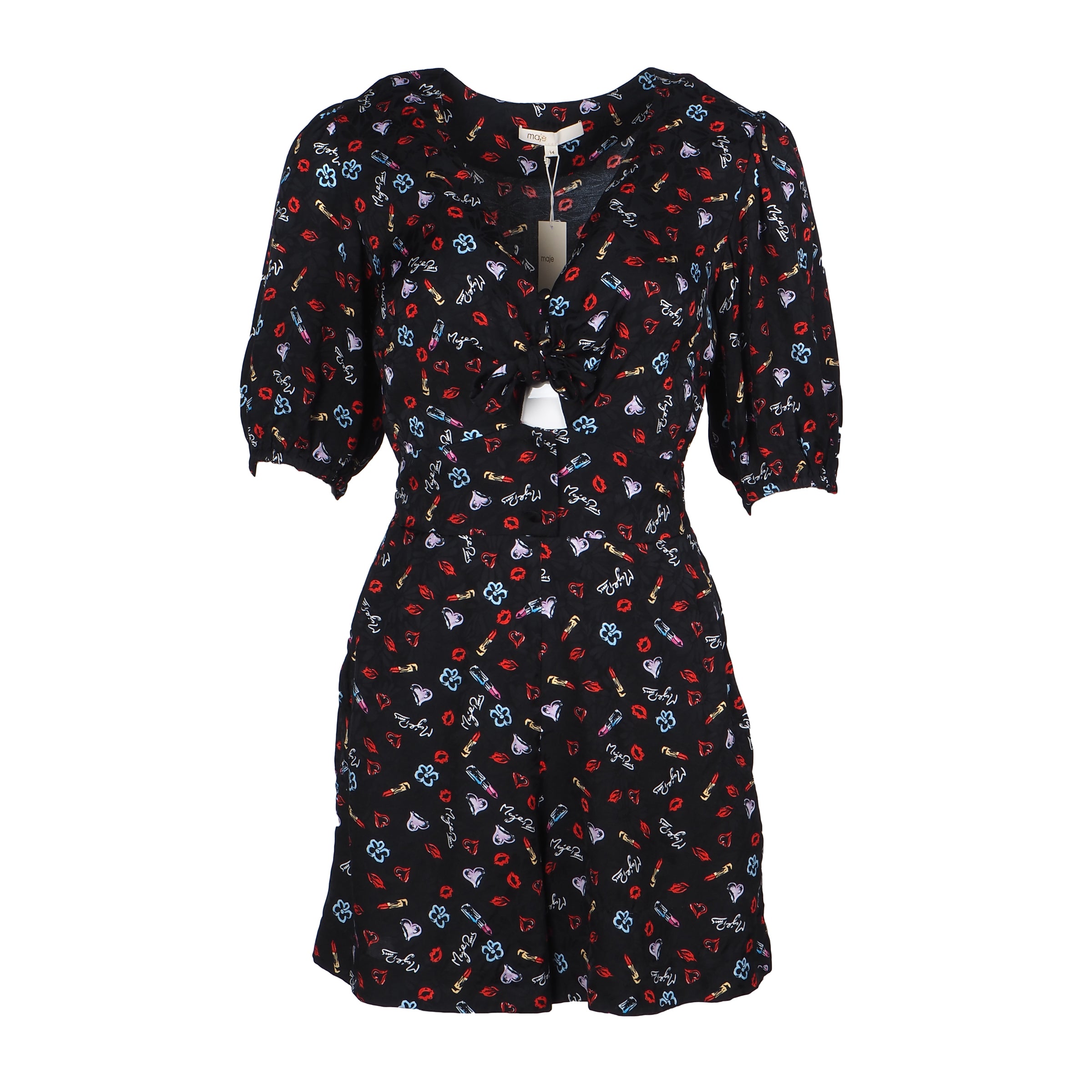 Maje Women's Black V-Neck Viscose Short Sleeve Playsuit Size 34 XS 6 MFPCO00201