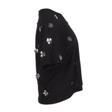 Sandro Paris Women's Black Rhinestones Flowers T-Shirt Size 0 XS SFPTS01436