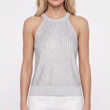 Sandro Paris Weißes, mit Perlen verziertes, ärmelloses Strickoberteil für Damen, Größe 2 M 10 SFPPU02126