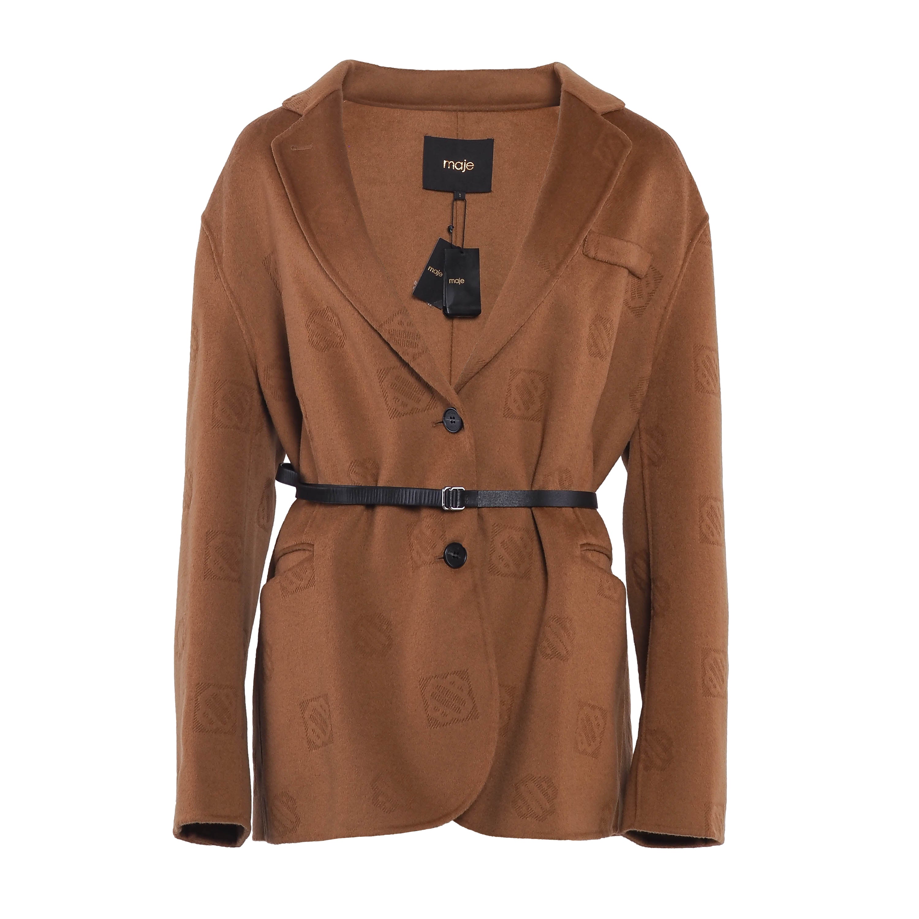 Maje Women's Brown Belted 100% Wool Coat Size 36 FR 8 UK 4 US MFPOU00889