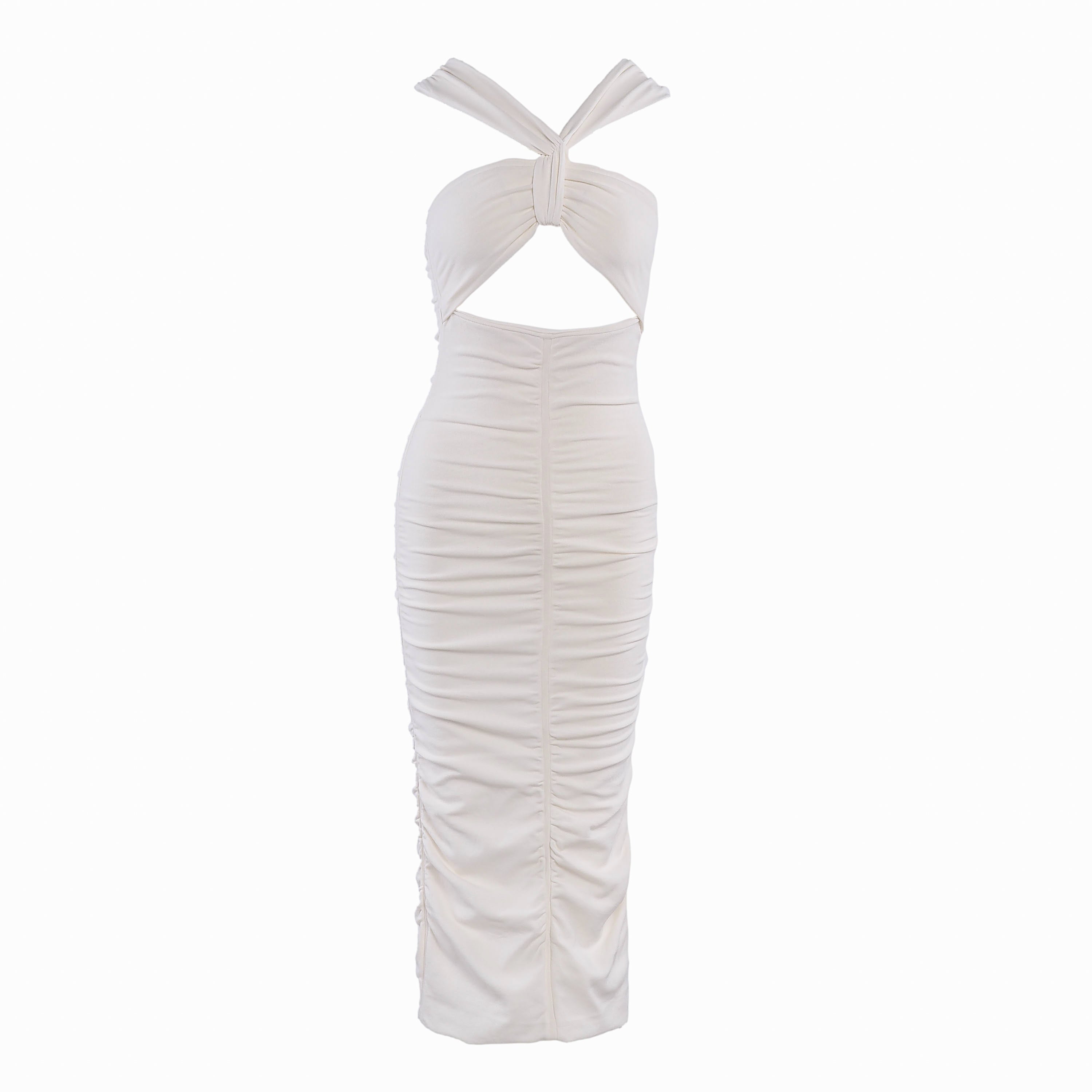 Sandro Women's Ecru Knit Gathered Midi Dress Size 34 FR 6 UK 2 US SFPRO03028
