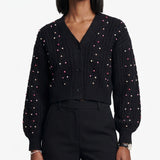 Sandro Women's Black Beaded Wool Cardigan Size 40 FR 12 UK 8 US SFPCA00671