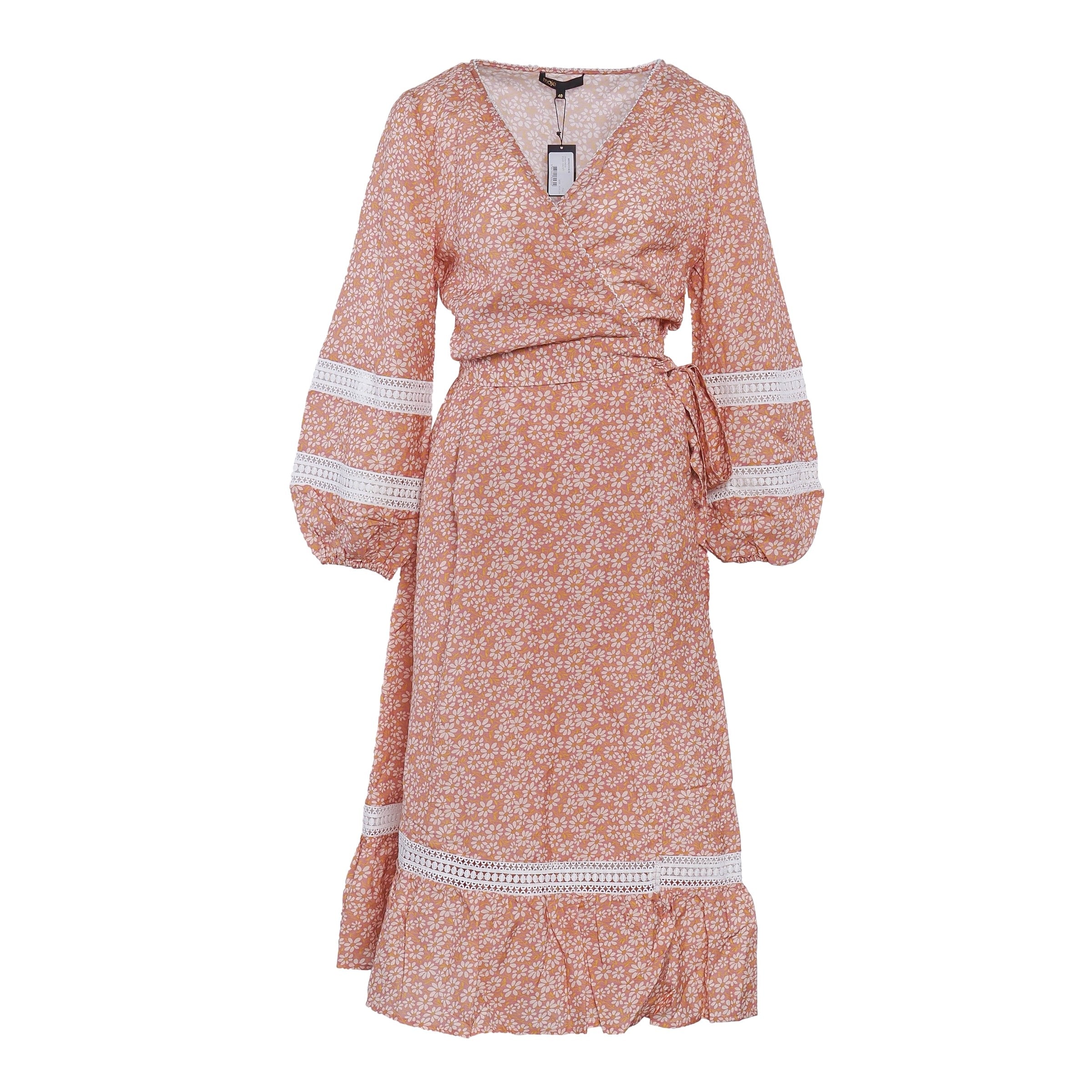 Maje Women's Pink Floral Linen Blend Wrap Dress Size 40 FR 12 UK 8 US MFPRO02438
