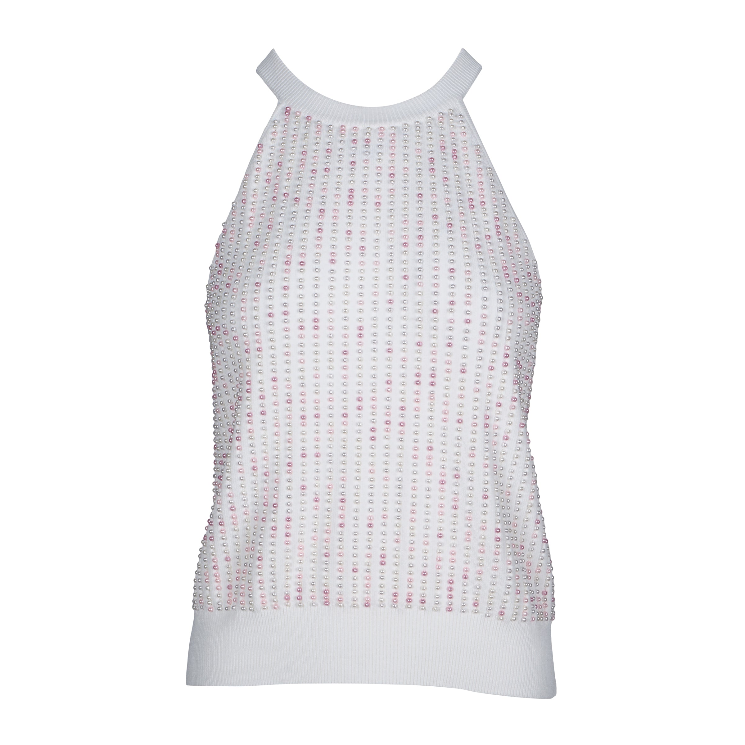 Sandro Paris Women's White Knit Beaded Sleeveless Top Size 3 L 12 SFPPU02126