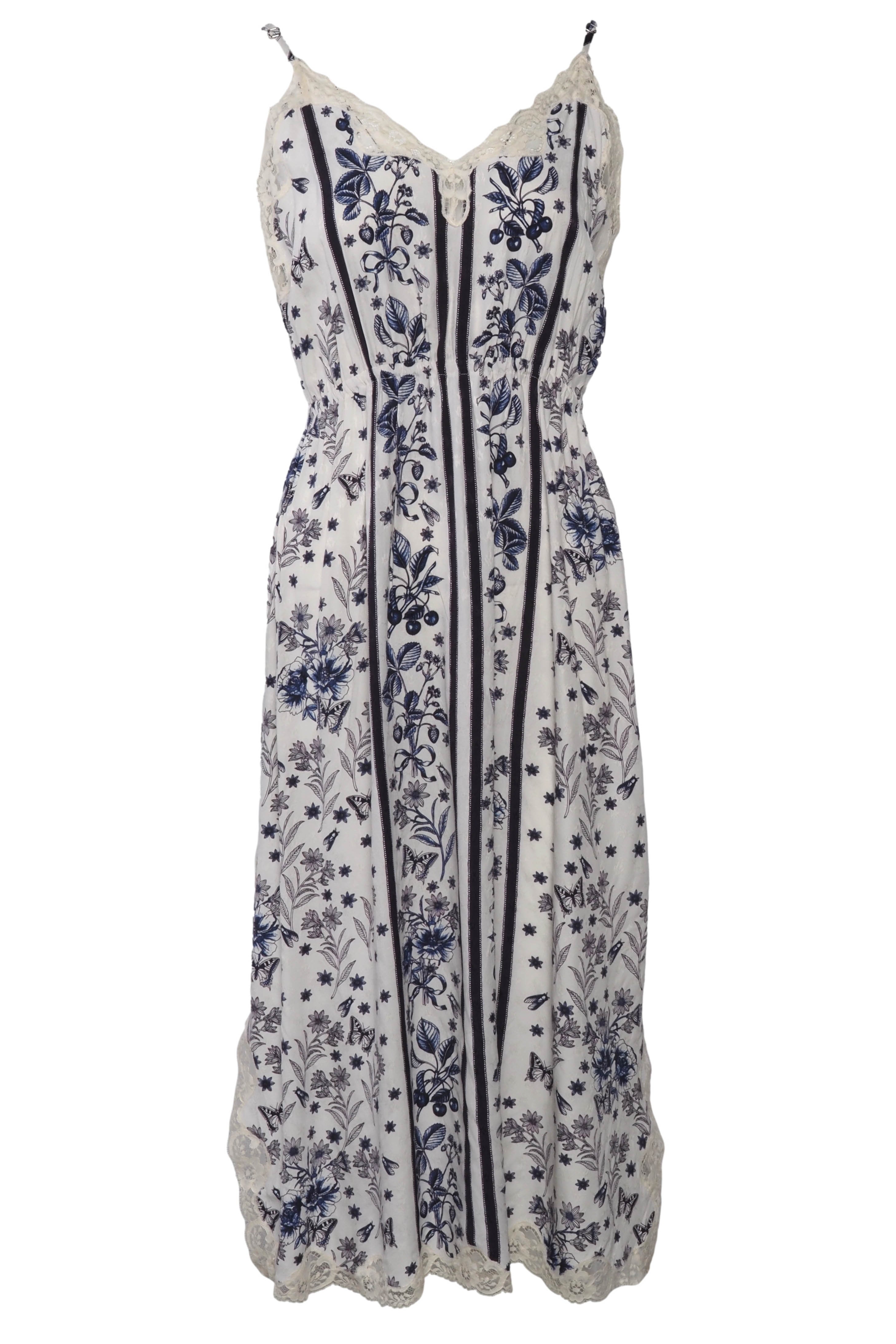 Sandro Women's Blue Lace Trim Floral Dress Size 36 FR 8 UK 4 US R20639E