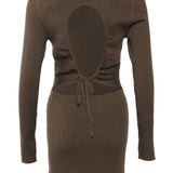 Sandro Damenkleid aus geripptem Strick in Khaki mit offenem Rücken, Größe 40, FR 12, UK 8, US SFPRO02670