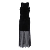Sandro Damenkleid aus glänzendem, schwarzem Netzstoff, lang Größe 36 FR 8 UK 4 US SFPRO03101