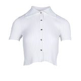 Sandro Women's White Knit Short Sleeve Cropped Top Size 40FR 12UK 8US SFPPU02234