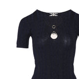Sandro Women's Navy Knit Glitter Short Sleeve Top Size 34FR 6UK 2US SFPPU02248