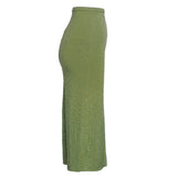 Sandro Paris Women's Green Knit Rhinestones Midi Skirt Size 36 S 8 SFPJU00912