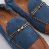 Tod's Women's Blue Cuoio Leg 79A Doppia T Slim Arric Loafers Size 37EU 7US 4.5UK