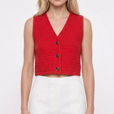 Sandro Women's Red Knit Wool Blend Cropped Vest Size 0 XS 6 SFPPU01769
