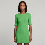 Maje Women's Green Knit Stretch Ruffle Short Dress Size 38 M 10 MFPRO02595