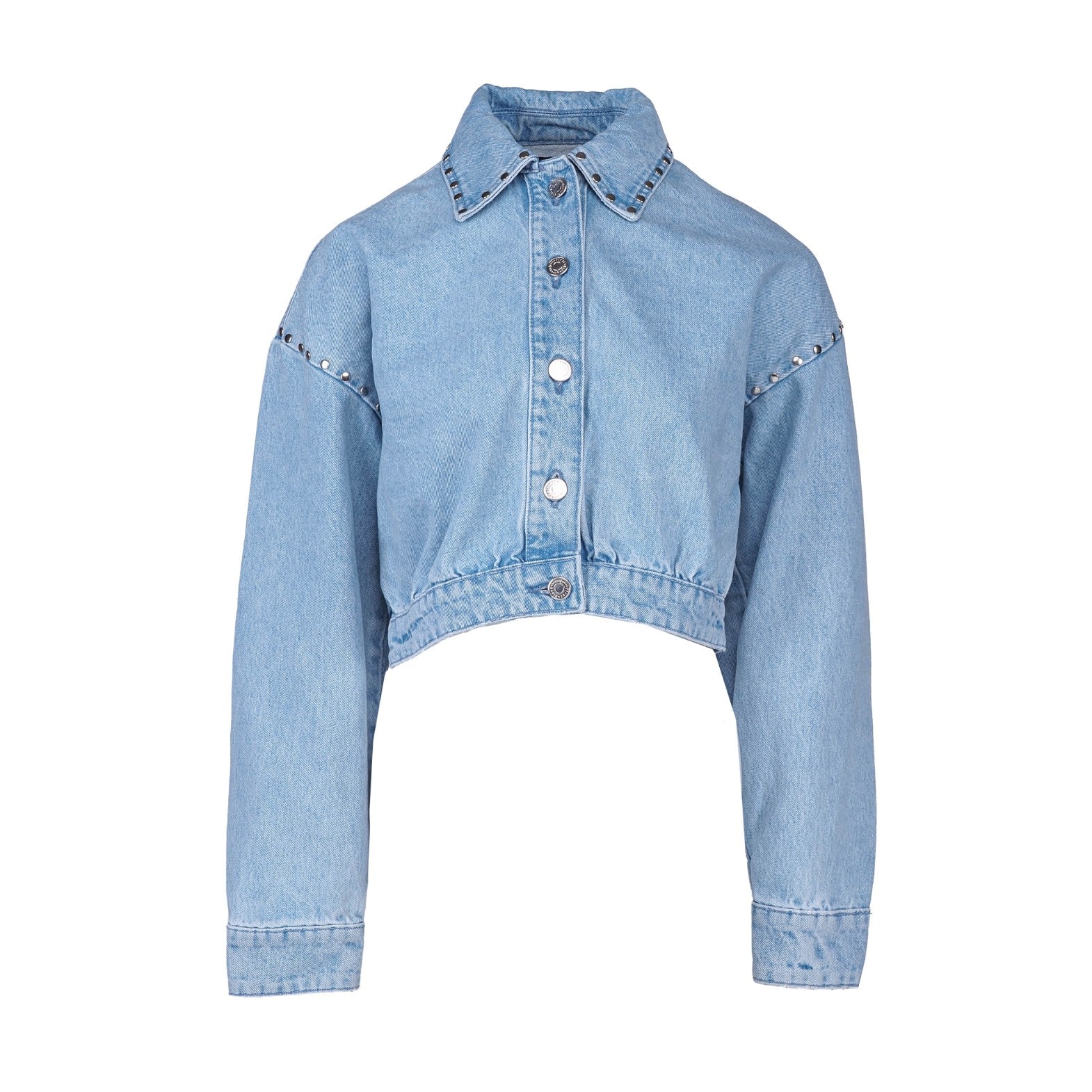 Maje Women's Blue Studded Cropped Denim Jacket Size 40 FR 12 UK 8 US MFPBL00545