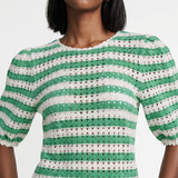 Maje Women's Green Crochet Striped Top Size 40 FR 12 UK 8 US MFPPU00487
