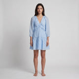 Sandro Paris Women's Blue V-Neck Linen Short Dress Size 34 FR 6UK 2US SFPRO02775