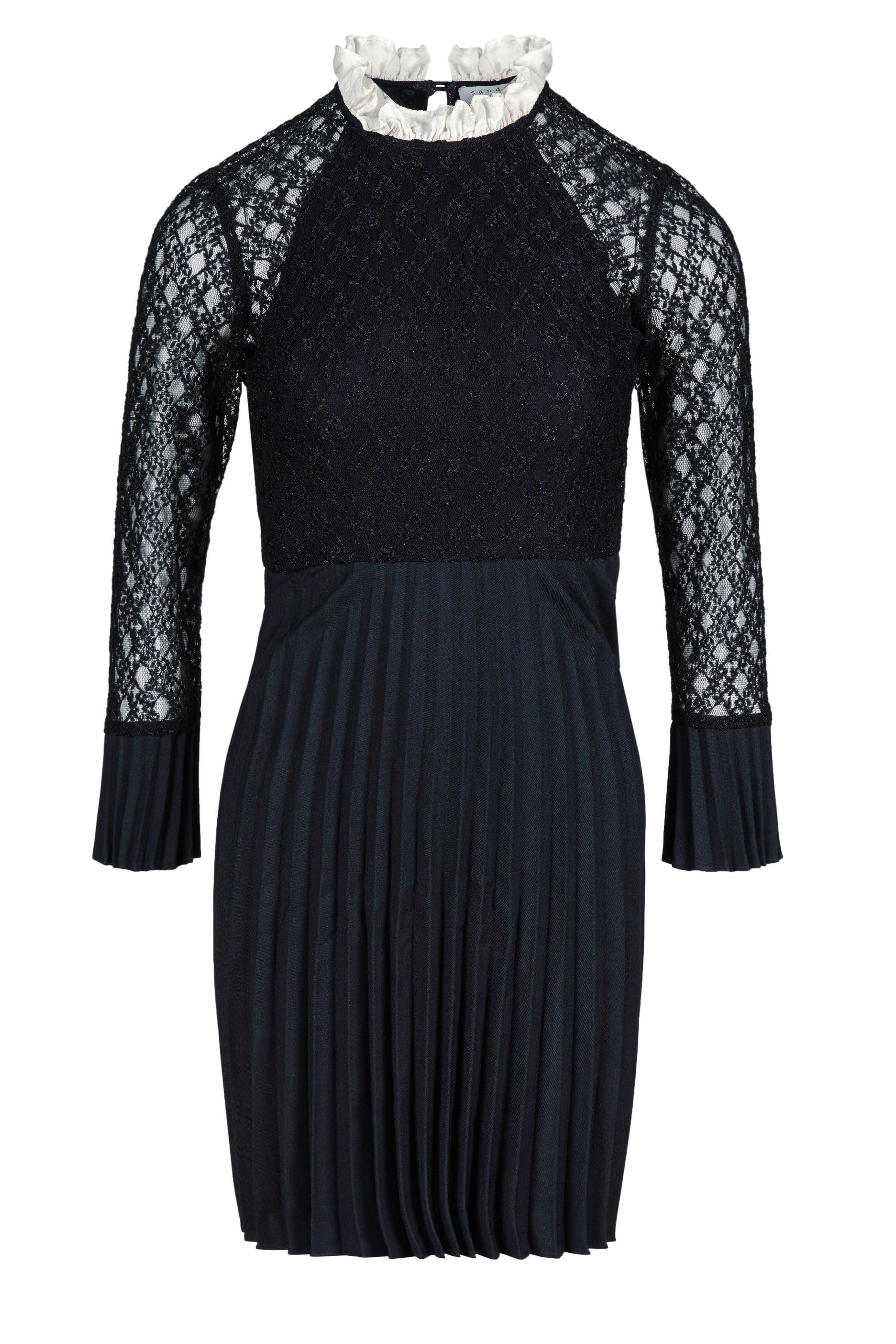 Sandro Women's Navy Pleated Lace Short Dress Size 36 FR 8 UK 4 US R20217H