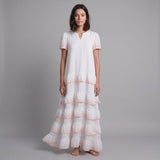 Maje Women's White Short Sleeve Ruffle Long Dress Size 36 S 8 MFPRO01257