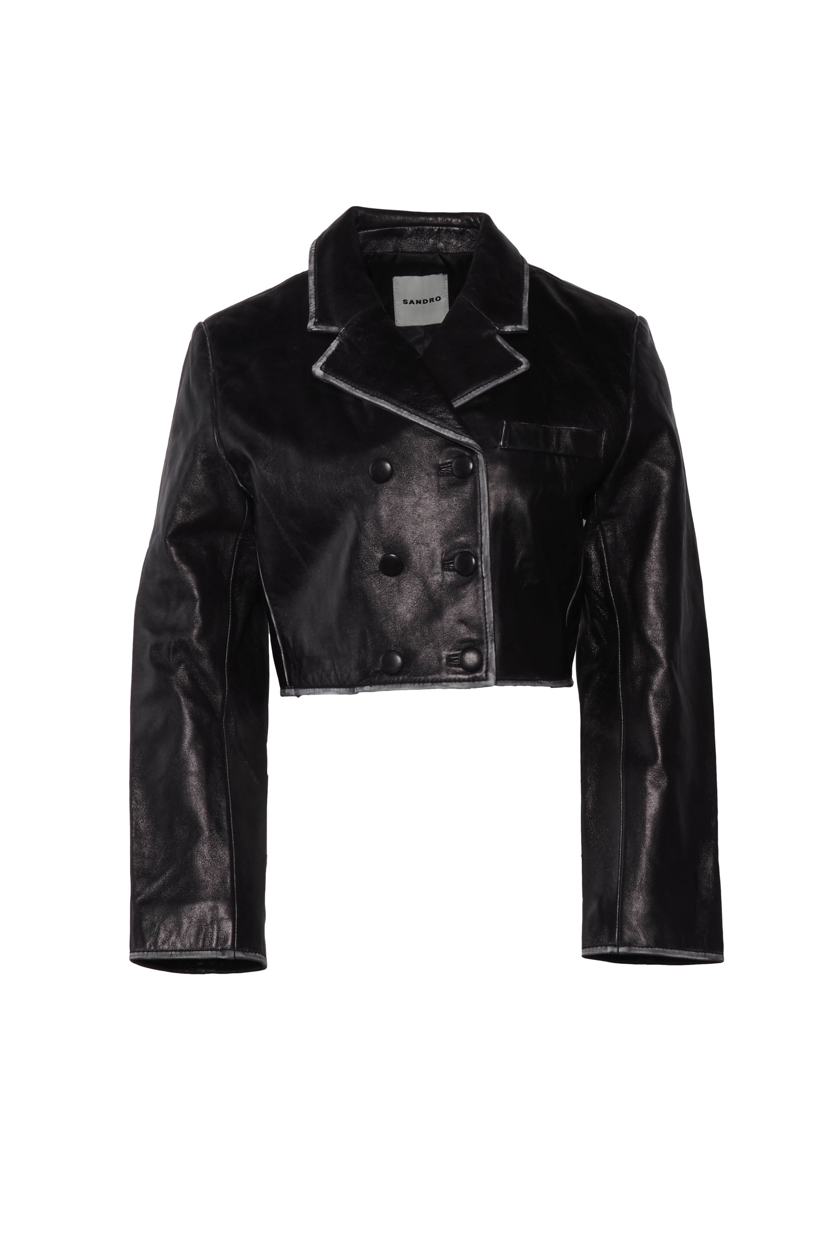 Sandro Women's Black Cropped Leather Jacket Size 36 FR 8 UK 4 US SFPBL00974
