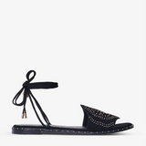 Maje Schwarze flache Sandalen mit Nieten und Bindeband für Damen, Größe 36 (EU), 3,5 (UK), 6 (US), MFACH00497