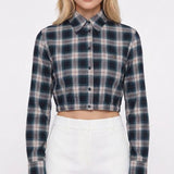 Maje Women's Multicoloured Check Cropped Cotton Shirt Size 2 M UK 10