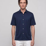 Sandro Paris Herrenhemd in Marineblau, 100 % Viskose, kurzärmelig, Größe XS, SHPCM00127