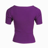 Sandro Women's Purple Rib Knit Tied Cropped Top Size 40 FR 12 UK 8 US SFPPU01780