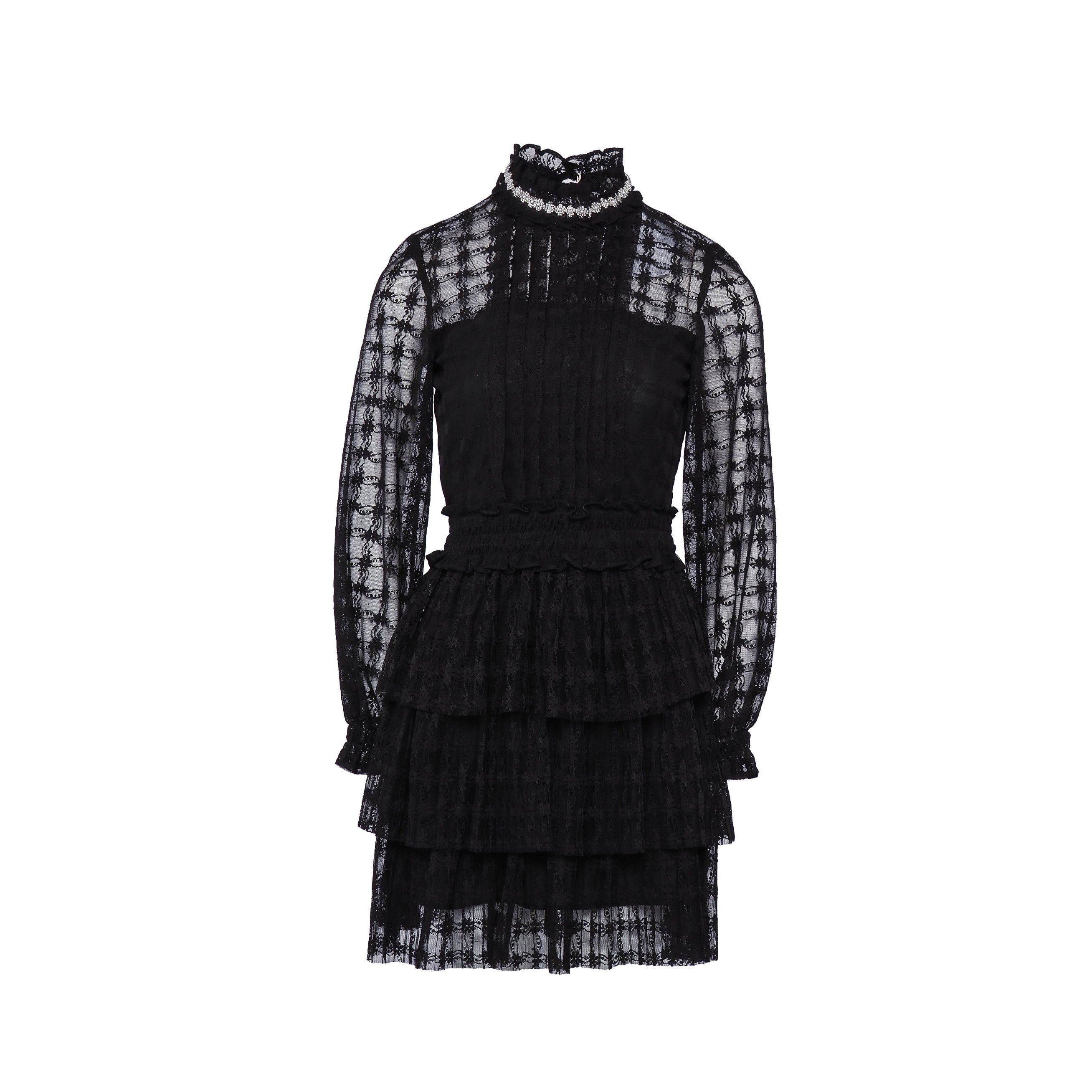 Sandro Damen-Kurzkleid aus schwarzer Spitze mit Perlenstickerei, Größe 38, FR 10, UK 6, US SFPRO03336