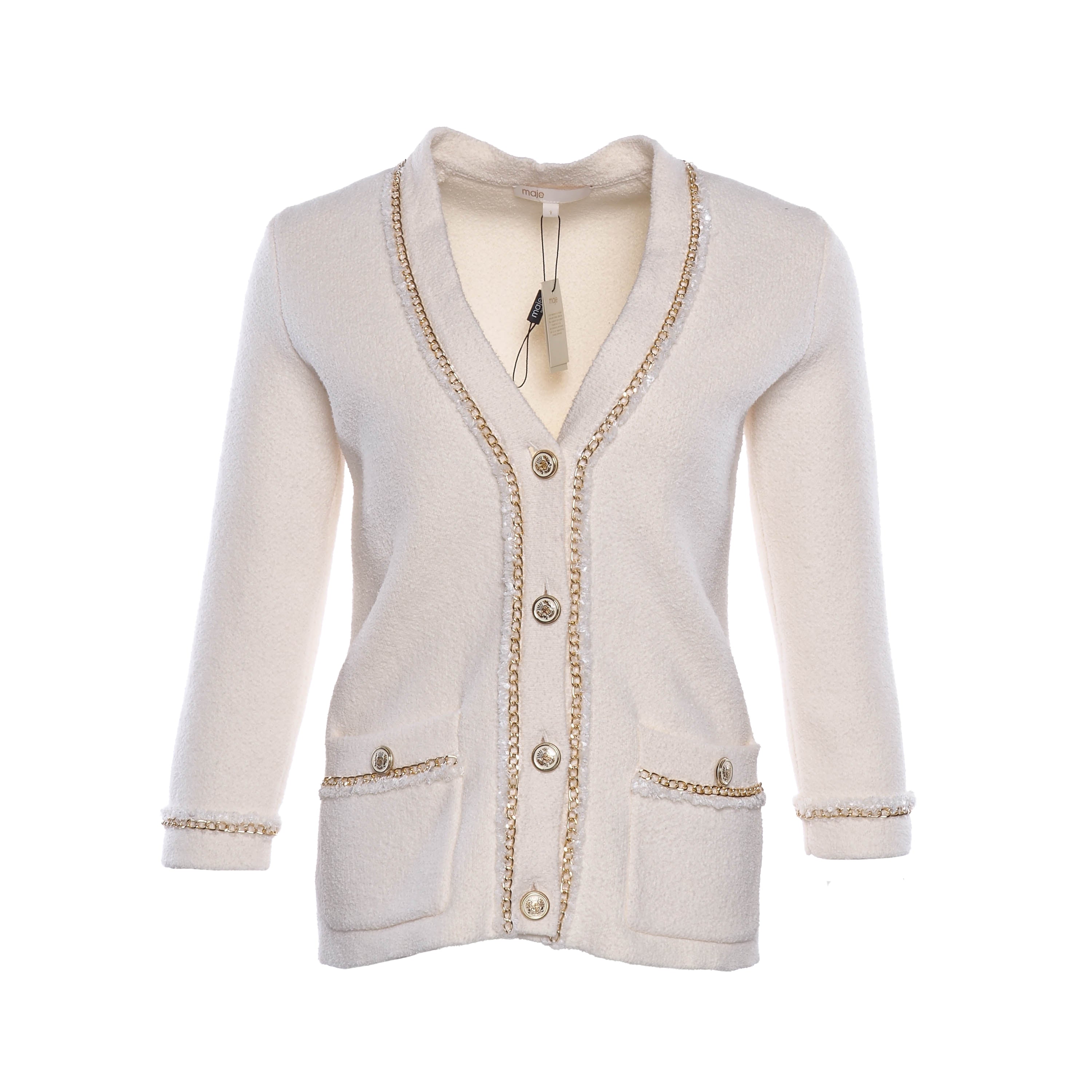 Maje Women's White With Chain Cardigan Size 36 FR 8 UK 4 US MFPCA00174