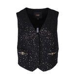 Maje Women's Black Sequins Wool Blend Tweed Vest Size 40 L 12 MFPVE00427