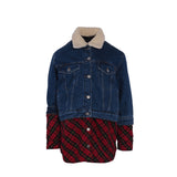 Maje Women's Blue Faux Fur Plaid Denim Jacket Size 38 FR 10 UK 6 US MFPBL00252