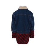 Maje Women's Blue Faux Fur Plaid Denim Jacket Size 38 FR 10 UK 6 US MFPBL00252
