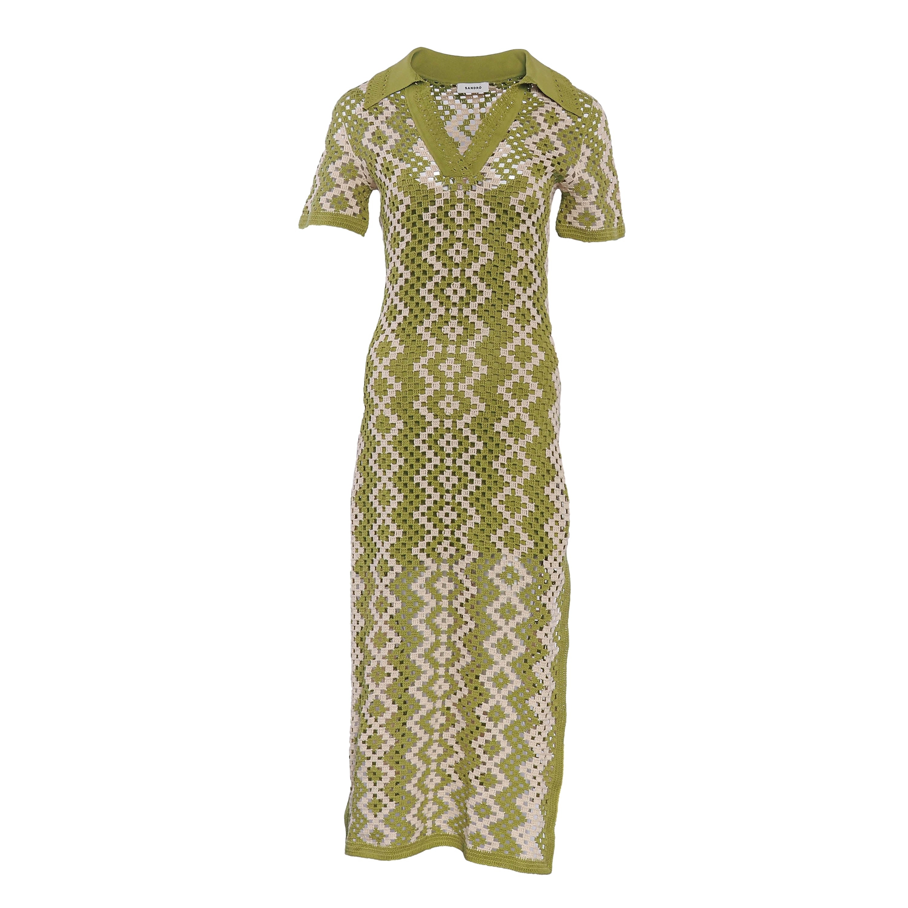 Sandro Women's Green Open Knit Cotton Long Dress Size 38 FR 10 UK 6 US SFPRO03066