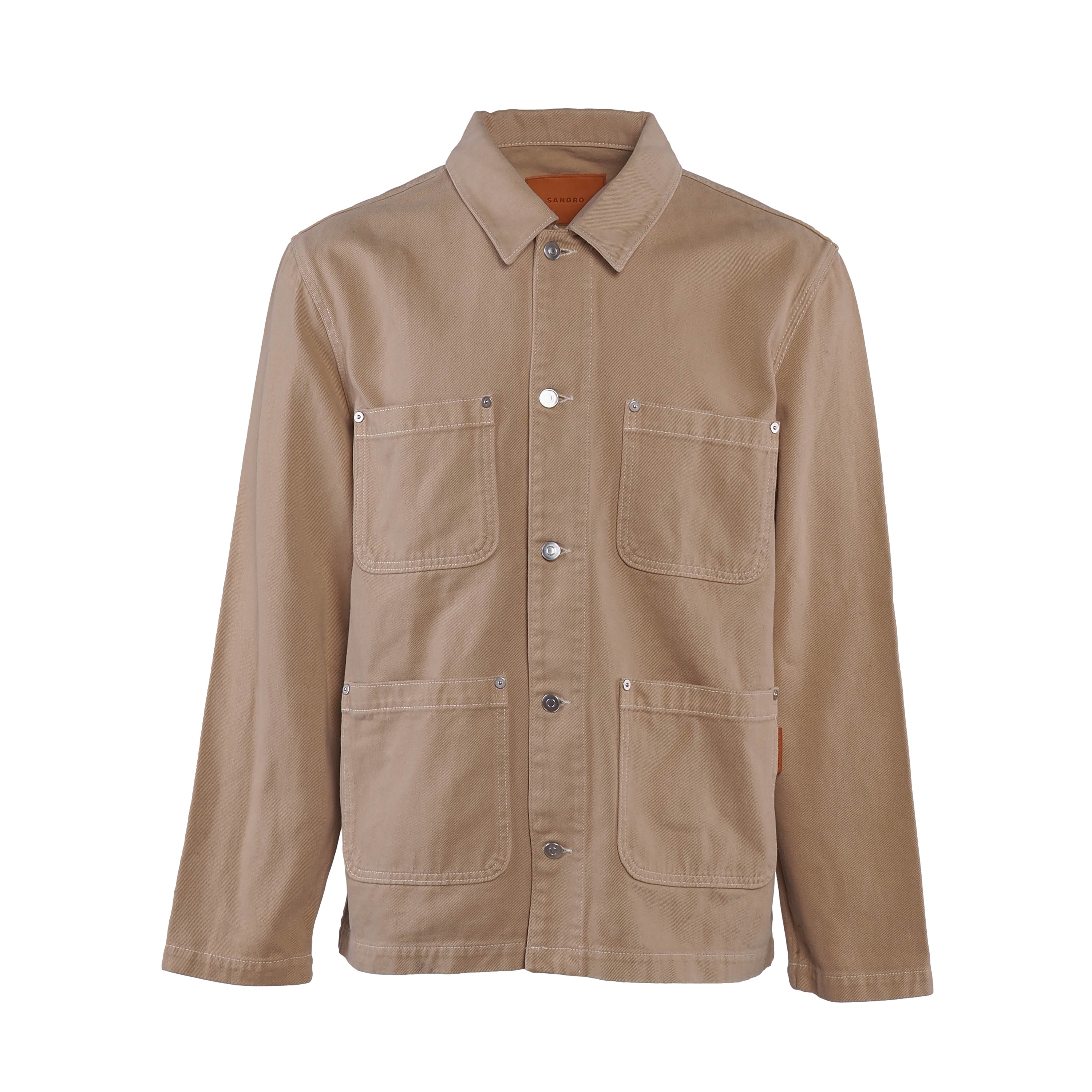 Sandro Paris Women's Beige Logo 100% Cotton Denim Jacket Size XXL 2XL SHPBL00756