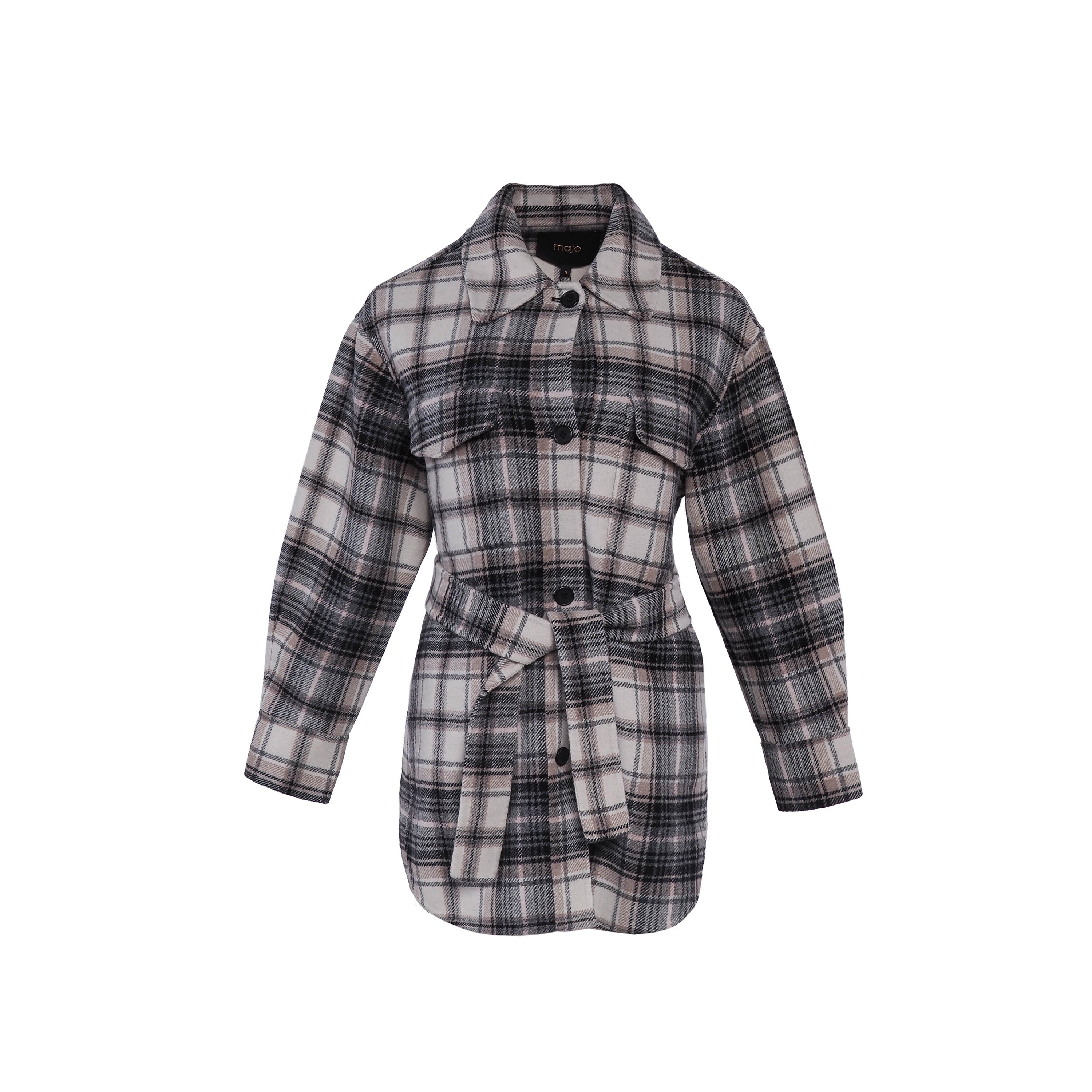 Maje Women's Beige Check Wool Blend Overshirt Size 34 FR 6 UK 2 US MFPOU00726