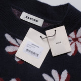Sandro Women's Navy Floral Wool Cashmere Sweater Size 36 FR 8UK 4 US SFPPU01639
