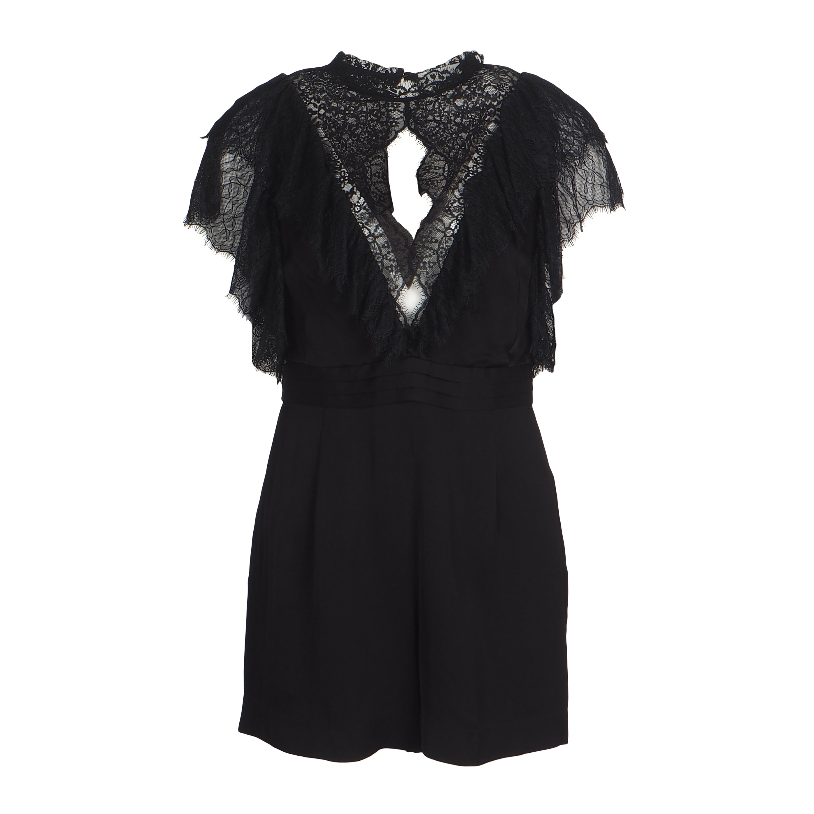 Sandro Paris Women's Black Lace Short Sleeve Playsuit Size 34 XS UK 6 SFPCO00054