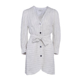 Sandro Women's White Linen Blend Striped Dress Size 38 FR 10 UK 6 US SFPRO01135