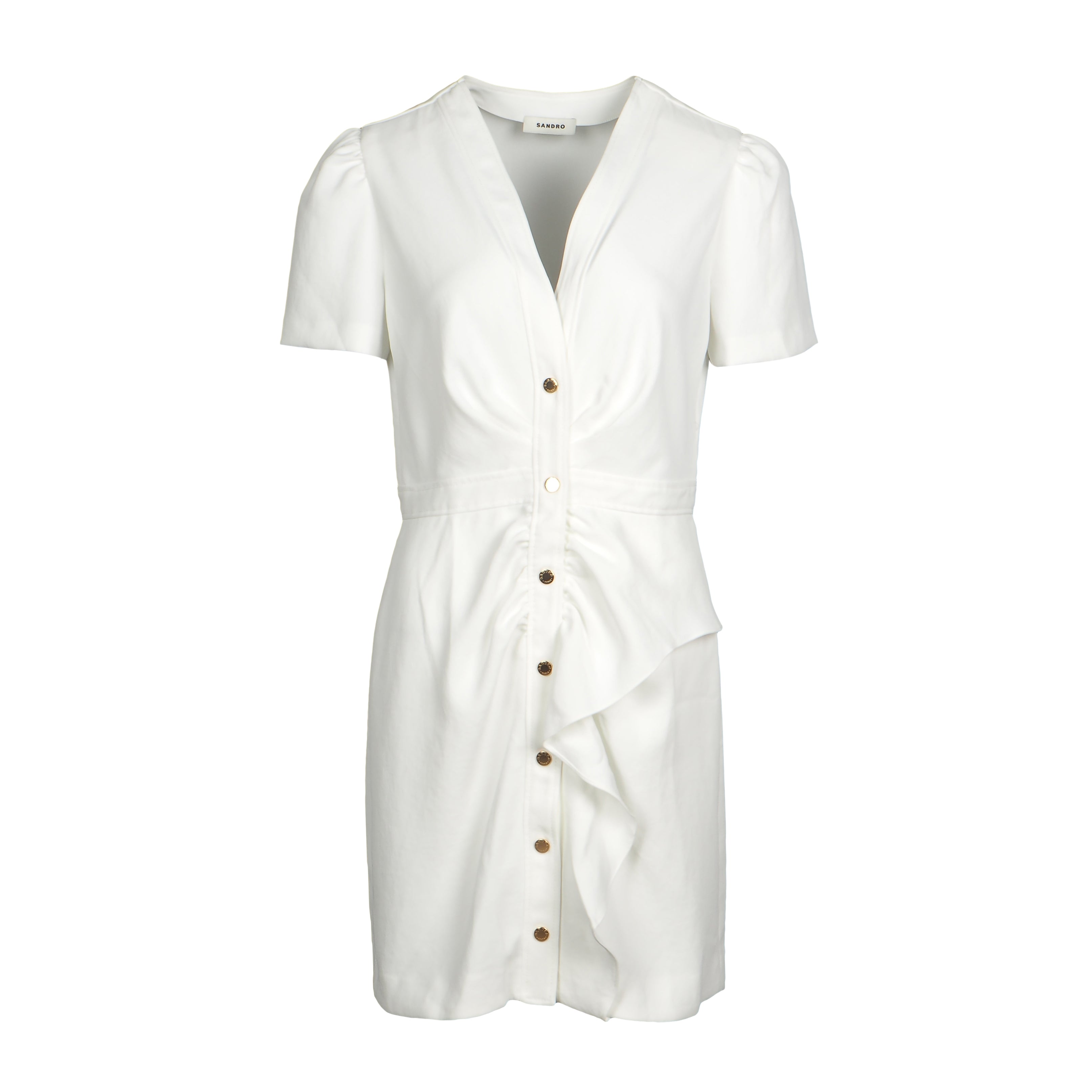 Sandro Paris Women's Ecru V-Neck Short Sleeve Short Dress Size 36 S 8 SFPRO03081
