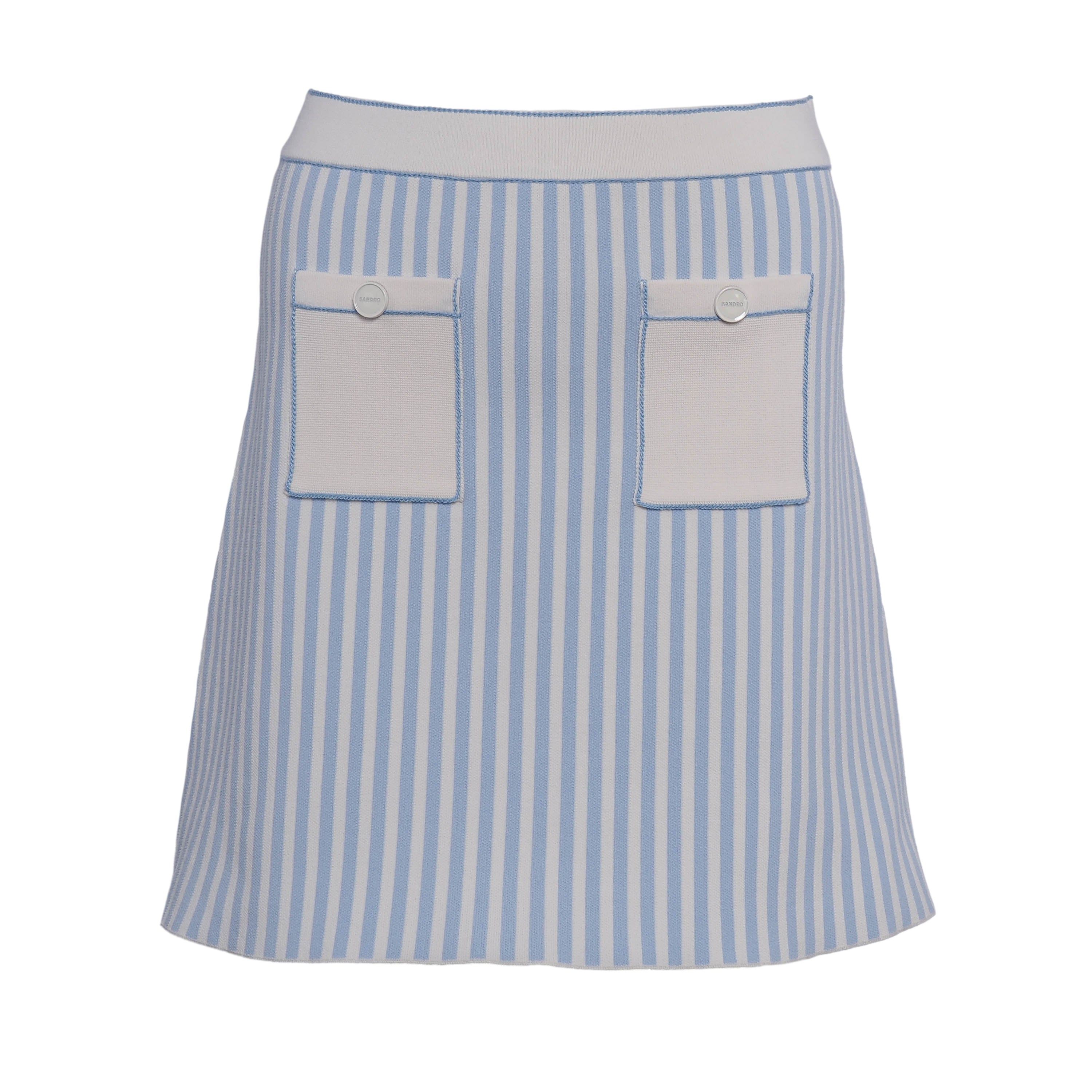 Sandro Women's Blue Knitted Striped Short Skirt Size 38 FR 10 UK 6 US SFPJU01134