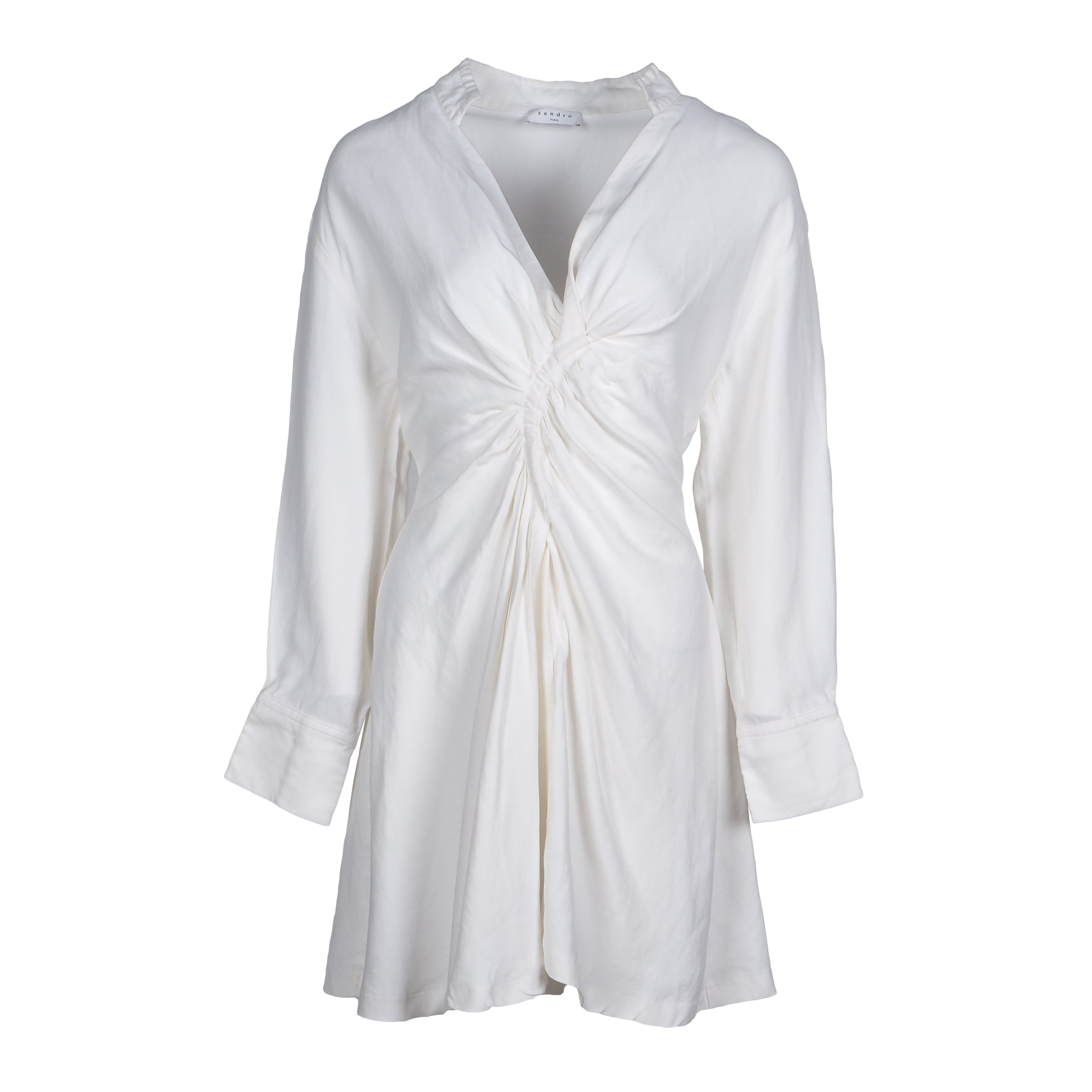 Sandro Paris Women's Ecru V-Neck Linen Blend Short Dress Size 38 10 M SFPRO01105