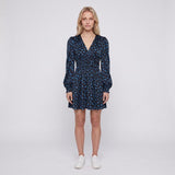 Maje Women's Navy Floral Satin Short Dress Size 40FR 12UK 8US MFPRO02625