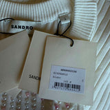Sandro Paris Weißes, mit Perlen verziertes, ärmelloses Strickoberteil für Damen, Größe 2 M 10 SFPPU02126