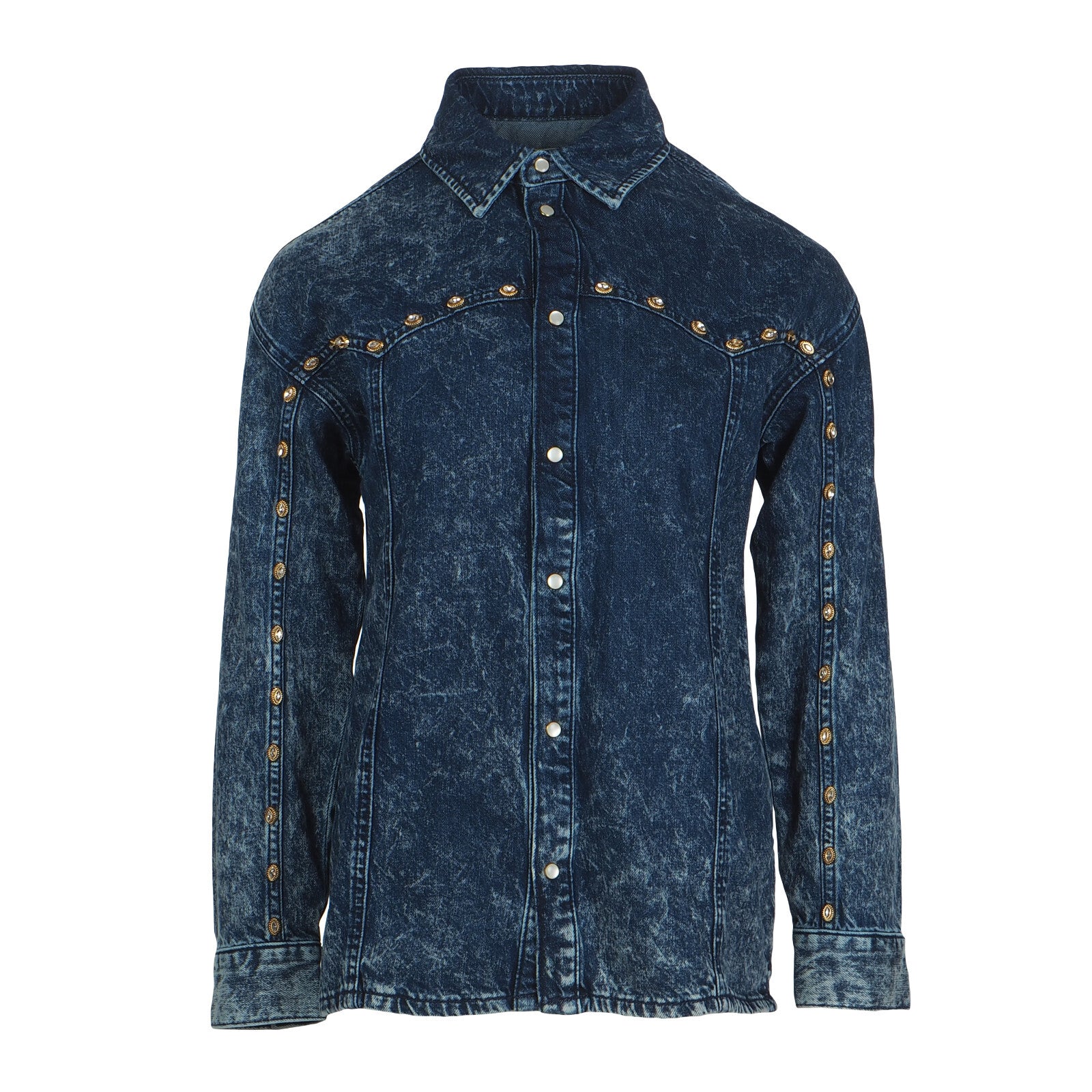 Sandro Paris Women's Blue Denim Rhinestones Jacket Size 34FR 6UK 2US SFPCM00241