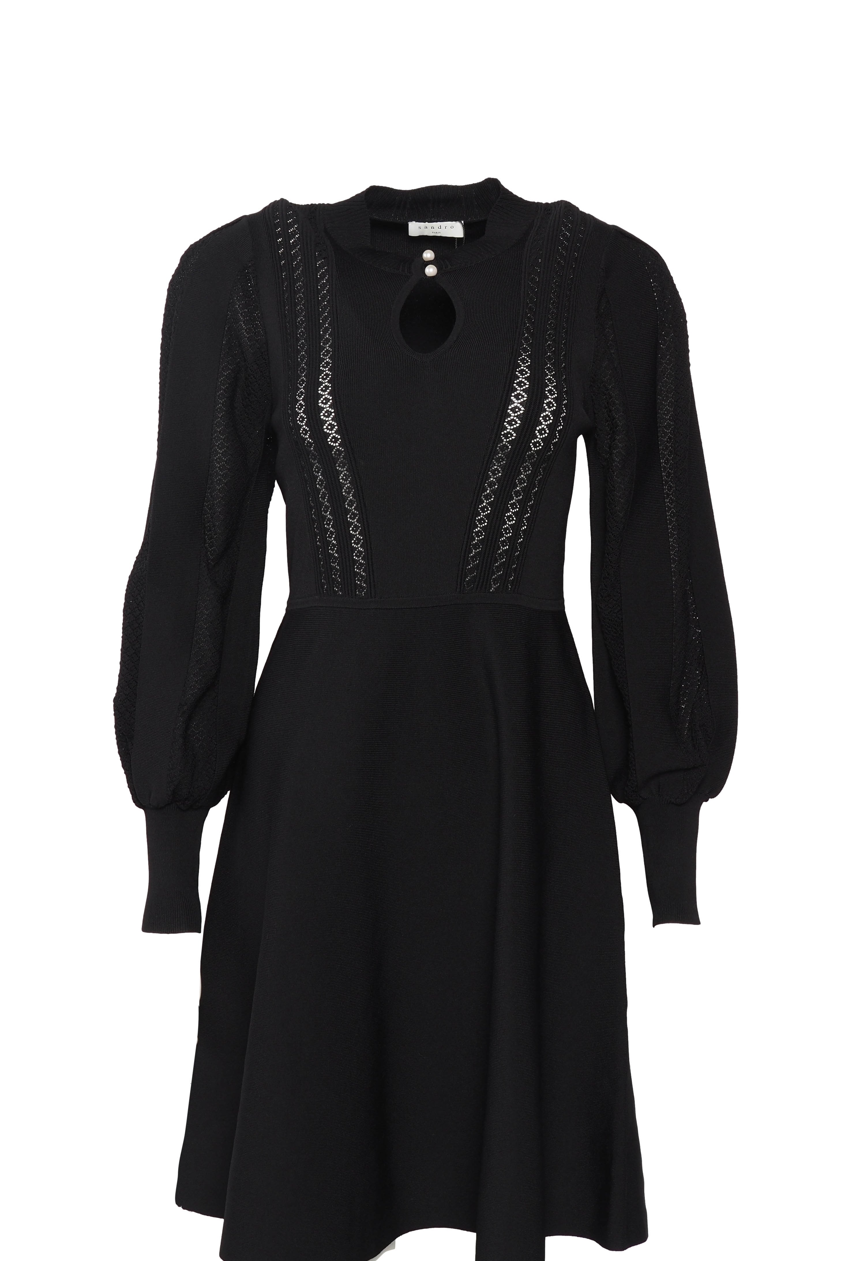 Sandro Women's Black Pointelle Knit Short Dress Size 38 FR 10 UK 6 US SFPRO01977