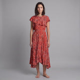 Maje Women's Red 100% Viscose Leopard Print Midi Dress Size 1 S 8 H18RIVELE