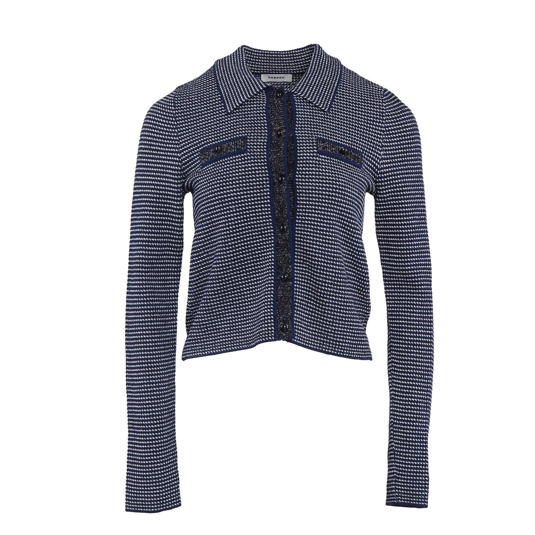 Sandro Women's Navy Knitted Collared Cardigan Size 36 FR 8 UK 4 US SFPCA00575